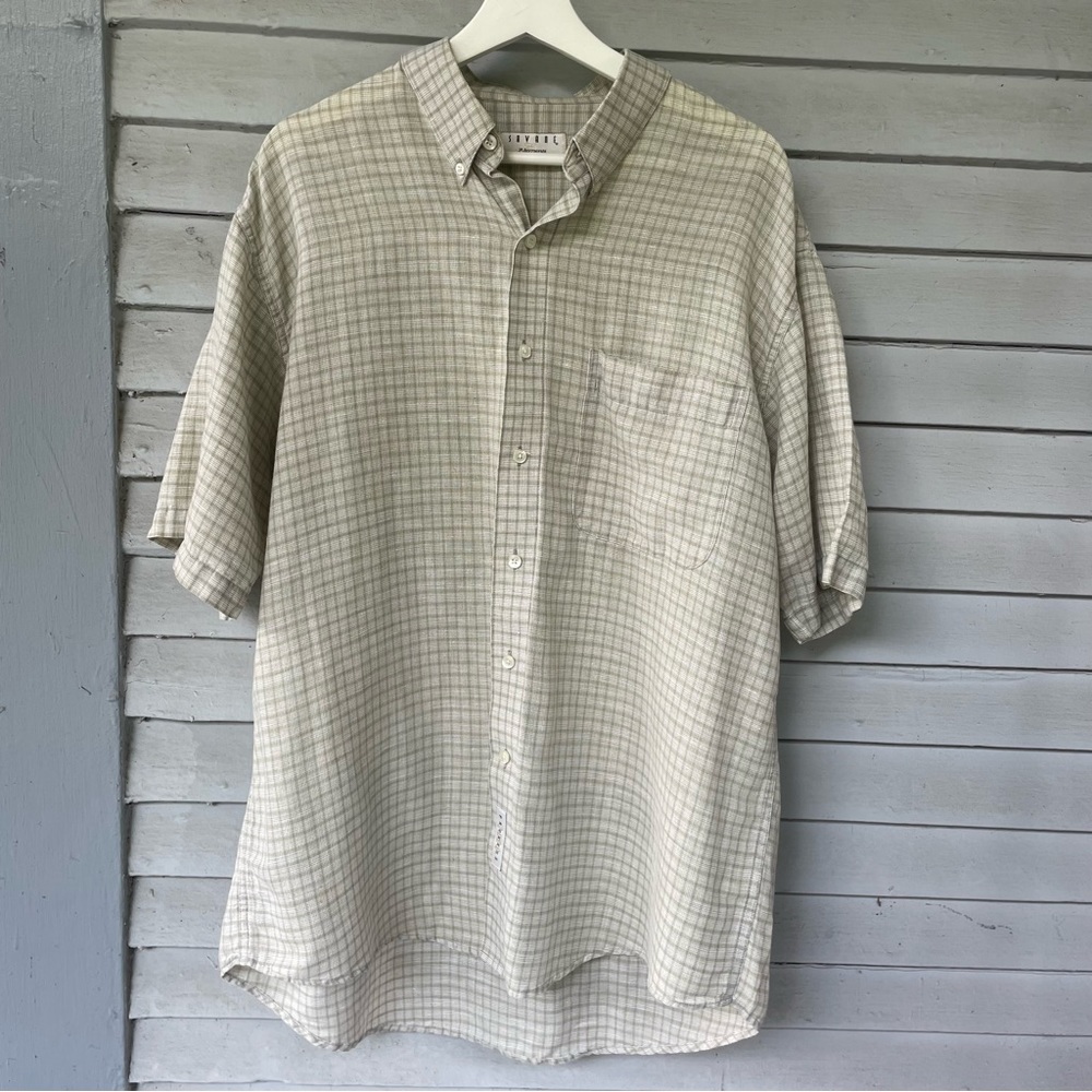 Men’s Linen Green Plaid Button Down